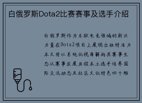 白俄罗斯Dota2比赛赛事及选手介绍