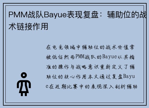 PMM战队Bayue表现复盘：辅助位的战术链接作用